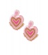 Kralen oorbellen hart met franjes roze 