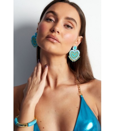 Kralen oorbellen hart met franjes roze 