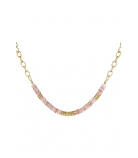 "Goudkleurige Schakel Halsketting - Stijlvolle Accessoire met Roze Natuurstenen Kralen van Yehwang"