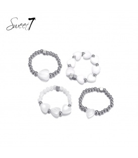 Set van 4 Zilverkleurige Ringen met Witte Hartjes - Romantische Accessoires