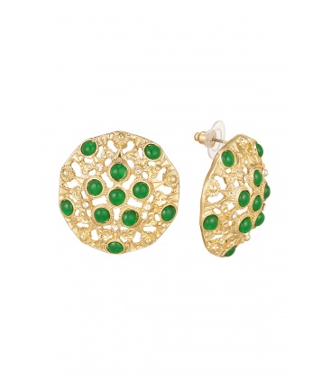 Goudkleurige open gewerkte oorhangers met groene steentjes