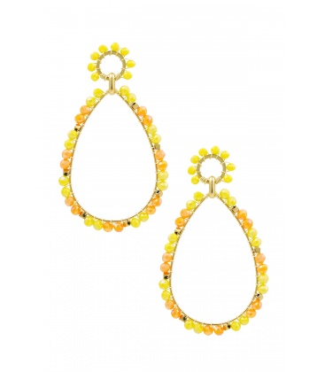 Goudkleurige oorhangers met geel en oranje kraaltjes