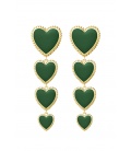 Groene oorhangers met 4 harten en een goudkleurige rand
