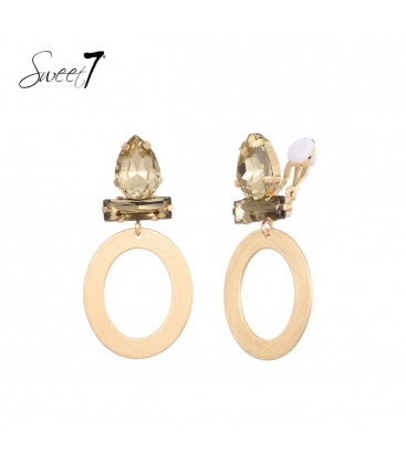 Goudkleurige oorclips met taupe kleurige glas steentjes