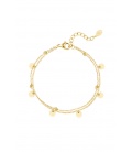 Goudkleurige dubbele armband met bedels als bolletjes en cirkels