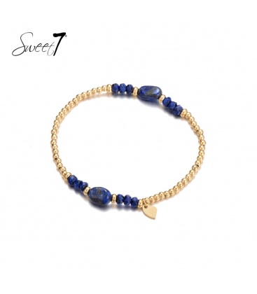 Goudkleurige Armband met Blauwe Natuurstenen Kralen - Stijlvolle Eleganti