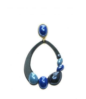 Zwarte oorclips met blauwe gekleurde inleg