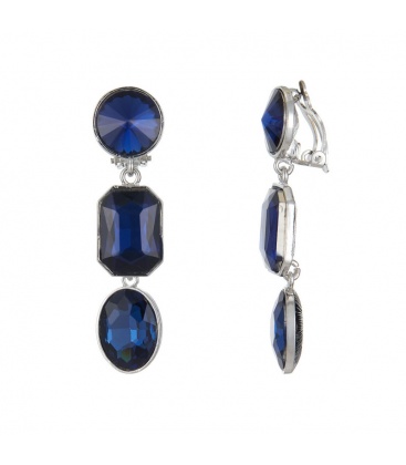 Zilverkleurige oorclips met blauwe stenen