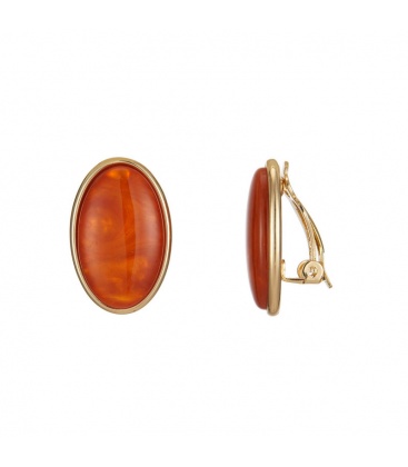 Oranje getinte ovale oorclips met een goudkleurige rand