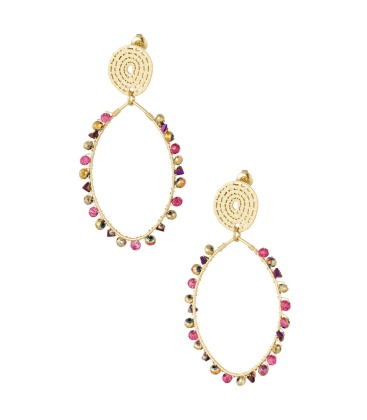 Goudkleurige oorhangers met gekleurde glaskralen rand