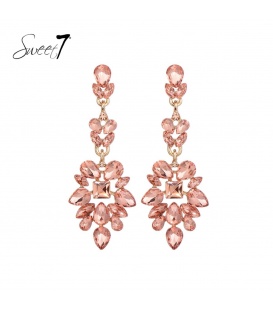 Feestelijk roze oorhangers met glas steentjes -elegante sieraden 