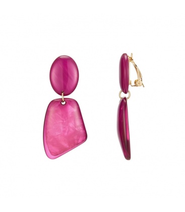 Fuchsia roze oorclips met een motief in de hanger