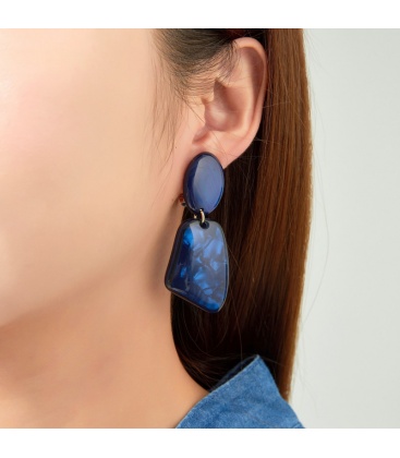 Prachtige Blauwe Oorclips met Motief - Luxe Sieraden