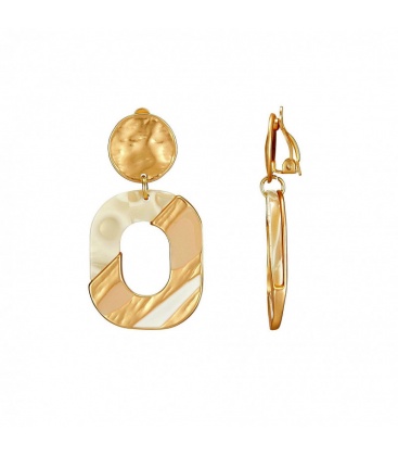 Beige gestreepte oorclips met een goudkleurig oor stukje