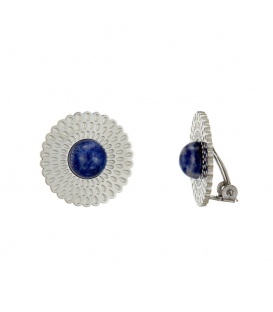 Zilverkleurige Oorclips met Blauw/Witte Steen - Trendy Mode Accessoire