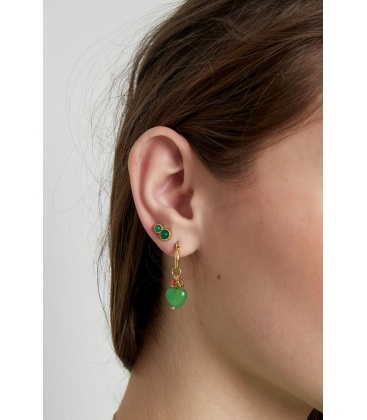 Roze oorhangers met dubbel steentje en een goudkleurige rand