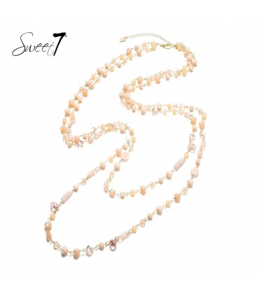 Roze lange halsketting met 2 strengen glas kralen