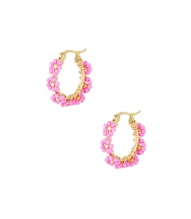 Goudkleurige Oorringen met Roze Bloemen - Must-have Mode Accessoire