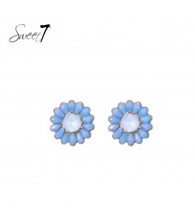  Blauwe Bloemen Oorknopjes met Glas Steentjes - Must-Have Fashion Accessoire