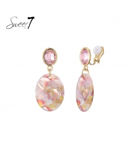 Gekleurde oorclips met een roze glas steentje