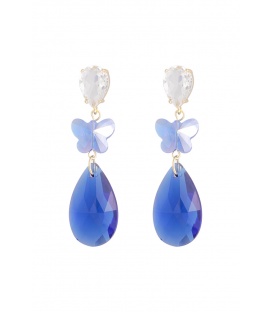 Blauwe oorhangers met een vlinder en een ovale glas hanger