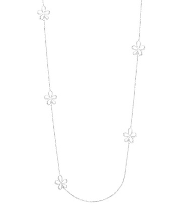 Zilverkleurige Lange Halsketting met Bloemen - Elegant Accessoire
