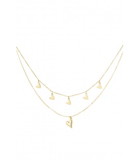 Goudkleurige dubbele halsketting met als bedels hartjes