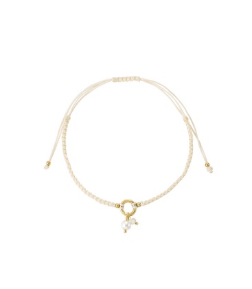 Beige gevlochten simpel enkelbandje met parels