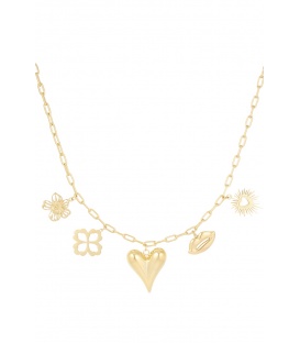 Goudkleurige halsketting met verschillende bedels