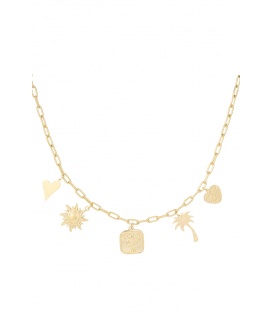 Goudkleurige halsketting met verschillende bedels