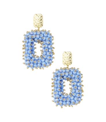 Blauw met goudkleurige glaskralen oorhangers