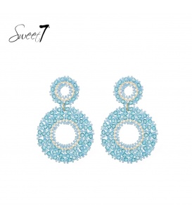 Blauwe oorhangers met meerdere rijen glas kralen