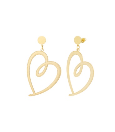 Goudkleurige harten oorhangers met een bewerkte rand