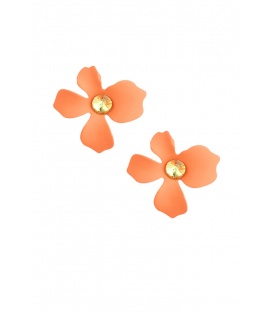 Oranje bloem oorhangers met een geel steentje