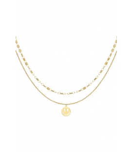 Goudkleurige dubbele halsketting met een smiley hanger
