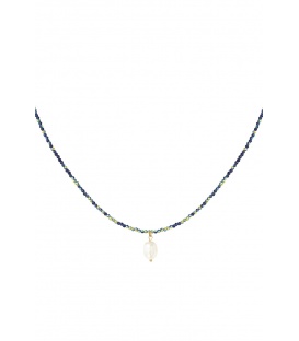 Donker blauwe glas kralen halsketting met parel als hanger