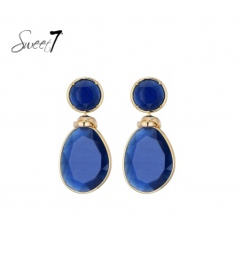 Blauwe oorhangers met een goudkleurige rand en knoop