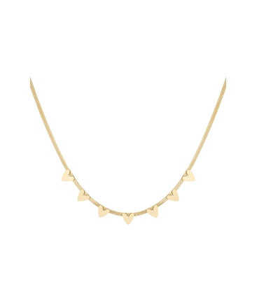 Mooie goudkleurige korte halsketting met 7 hartjes