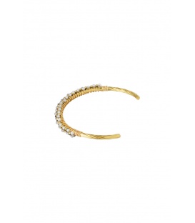 Goudkleurige armband met zwart en grijze kristal kralen