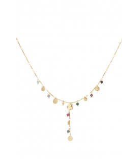 Goudkleurige halsketting met bedels en kralen