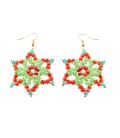 Oorbellen met kerststerren in turquoise en rood