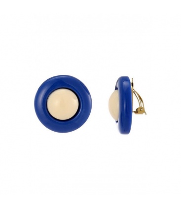 Oorclips van blauw en wit acrylaat in ronde vorm