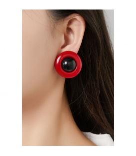 Oorclips van blauw en wit acrylaat in ronde vorm