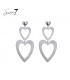 Zilverkleurige harten oorhangers met een streep motief