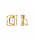 Oorclips goudkleur met een vierkant motief ingelegd met wit parelmoer