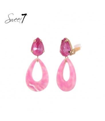 Roze oorclips met een ovaal glas steentje