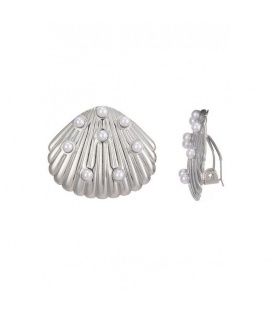 Zilverkleurige schelpen oorclips met kleine pareltjes