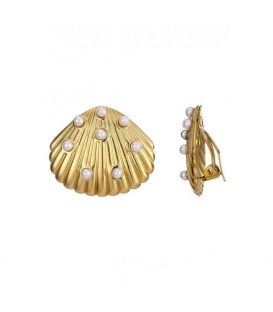 Goudkleurige oorclips met kleine witte pareltjes