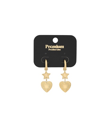 Goudkleurige oorringen met een hart en een sterretje