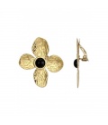 Goudkleurige oorclips in bloem vorm met een zwart steentje